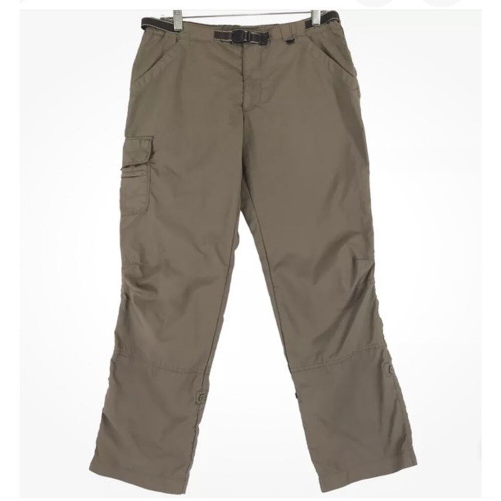 REI UPF 30 Belted Denali Pants Womens Brown Nylon 6 Pocket Roll Hem Sz 10 Hiking